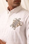 Seven_White Cotton Embroidered Turtle Motif Quick Shirt _Online_at_Aza_Fashions