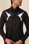 Buy_Seven_Black Cotton Swallow Bird Dos Detailed Shirt _Online_at_Aza_Fashions