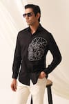 Shop_Seven_Black Cotton Embroidered Head Graphic Motif Detailed Shirt _at_Aza_Fashions