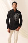 Seven_Black Cotton Embroidered Head Graphic Motif Detailed Shirt _Online_at_Aza_Fashions