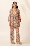 Buy_Seven_Multi Color Bemberg Sateen Printed Abstract V Dreia Tunic And Pant Co-ord Set _at_Aza_Fashions