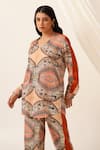 Buy_Seven_Multi Color Bemberg Sateen Printed Abstract V Dreia Tunic And Pant Co-ord Set _Online_at_Aza_Fashions