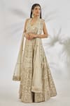 Buy_Vandana Sethi_Ivory Silk Crystals, Mirrors Halter Neck Embellished Floral Lehenga Set _Online_at_Aza_Fashions