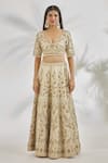 Shop_Vandana Sethi_Ivory , Organza Zari, Zardozi Paisley Embroidered Bridal Lehenga Set _Online_at_Aza_Fashions