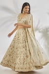 Buy_Vandana Sethi_Ivory , Organza Zari, Zardozi Paisley Embroidered Bridal Lehenga Set _at_Aza_Fashions