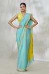 Mint N Oranges_Blue Handwoven Pure Chanderi Plain Saree With Unstitched Blouse Fabric _Online_at_Aza_Fashions