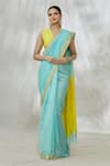 Buy_Mint N Oranges_Blue Handwoven Pure Chanderi Plain Saree With Unstitched Blouse Fabric _Online_at_Aza_Fashions