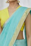 Shop_Mint N Oranges_Blue Handwoven Pure Chanderi Plain Saree With Unstitched Blouse Fabric _Online_at_Aza_Fashions