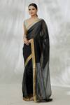 Buy_Mint N Oranges_Black Chanderi Handwoven Saree With Unstitched Blouse Fabric_Online_at_Aza_Fashions