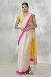 Buy_Mint N Oranges_White Handloom Cotton, Chanderi Handwoven Saree With Unstitched Blouse Fabric