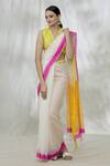 Buy_Mint N Oranges_White Handloom Cotton, Chanderi Handwoven Saree With Unstitched Blouse Fabric_Online_at_Aza_Fashions