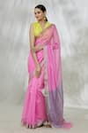 Buy_Mint N Oranges_Pink Handwoven Pure Chanderi Contrast Pallu Saree With Unstitched Blouse Fabric _Online_at_Aza_Fashions