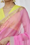 Shop_Mint N Oranges_Pink Handwoven Pure Chanderi Contrast Pallu Saree With Unstitched Blouse Fabric _Online_at_Aza_Fashions