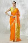 Buy_Mint N Oranges_Orange Handwoven Pure Chanderi Chevron Pallu Saree With Unstitched Blouse Fabric _Online_at_Aza_Fashions