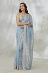 Buy_Mint N Oranges_Blue Pure Chanderi Zari Pattern Saree With Unstitched Blouse Fabric _at_Aza_Fashions