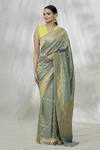 Mint N Oranges_Blue Silk, Tissue Chevron Banarasi Saree With Unstitched Blouse Fabric_Online_at_Aza_Fashions