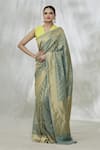 Buy_Mint N Oranges_Blue Silk, Tissue Chevron Banarasi Saree With Unstitched Blouse Fabric_Online_at_Aza_Fashions