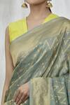 Shop_Mint N Oranges_Blue Silk, Tissue Chevron Banarasi Saree With Unstitched Blouse Fabric_Online_at_Aza_Fashions