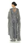 Rishi and Vibhuti x AZA_Grey Dupion Embellished Striped V Neck Tassel Cape With Pant Set _Online_at_Aza_Fashions