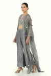 Buy_Rishi and Vibhuti x AZA_Grey Dupion Embellished Striped V Neck Tassel Cape With Pant Set _Online_at_Aza_Fashions