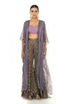 Buy_Rishi and Vibhuti x AZA_Purple Dupion Woven Polka Blouse Sweetheart Floral Sharara Cape Set _at_Aza_Fashions