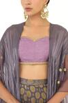 Shop_Rishi and Vibhuti x AZA_Purple Dupion Woven Polka Blouse Sweetheart Floral Sharara Cape Set _at_Aza_Fashions