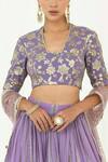 Shop_Rishi and Vibhuti x AZA_Purple Taffeta Embroidered Sequins Square Shimmer Slit Skirt Blouse Set _at_Aza_Fashions