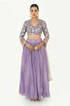 Buy_Rishi and Vibhuti x AZA_Purple Taffeta Embroidered Sequins Square Shimmer Slit Skirt Blouse Set _Online_at_Aza_Fashions