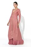 Buy_Rishi and Vibhuti x AZA_Pink Chanderi Polka Plunged V Slit Kurta And Pleated Sharara Set _Online_at_Aza_Fashions