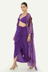 Buy_Rishi and Vibhuti x AZA_Purple Crepe Embroidered Tassel Plunged V Draped Skirt Set With Cape _at_Aza_Fashions