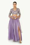 Buy_Rishi and Vibhuti x AZA_Purple Taffeta Embroidered Sequins Square Shimmer Slit Skirt Blouse Set _at_Aza_Fashions