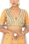 Shop_Rishi and Vibhuti x AZA_Yellow Chanderi Woven Mirror Plunged V Floral Pattern Lehenga Set _at_Aza_Fashions