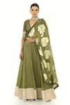 Buy_Rishi and Vibhuti x AZA_Green Dupion Woven Floral Plunged V Lehenga Set With Dupatta _at_Aza_Fashions