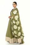 Rishi and Vibhuti x AZA_Green Dupion Woven Floral Plunged V Lehenga Set With Dupatta _Online_at_Aza_Fashions