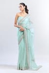 Buy_Anushree Reddy_Green Organza Embroidered Sequins Zardozi Saree With Unstitched Blouse Piece _Online_at_Aza_Fashions