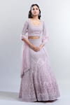 Buy_COUTURE BY NIHARIKA_Purple Embroidered Sequin U Neck Pearl Lehenga Blouse Set _Online_at_Aza_Fashions