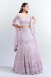 Shop_COUTURE BY NIHARIKA_Purple Embroidered Sequin U Neck Pearl Lehenga Blouse Set _Online_at_Aza_Fashions