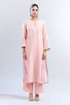 Devnaagri_Pink Embroidered Floral Round Keyhole Tonal Yoke Kurta Set _Online_at_Aza_Fashions