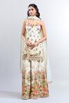 Shop Kalista White Cotton, Chiffon Embroidery Sweetheart Shabha Botanic Pattern Sharara Set Online at Aza Fashions Shop_Kalista_White Cotton, Chiffon Embroidery Sweetheart Shabha Botanic Pattern Sharara Set_Online_at_Aza_Fashions