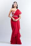 Buy_Kalista_Red Embroidered Floral Sweetheart Zahra Pre-draped Saree With Blouse _at_Aza_Fashions