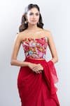 Buy_Kalista_Red Embroidered Floral Sweetheart Zahra Pre-draped Saree With Blouse 