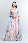 Buy_Kalista_Pink Silk, Chiffon Embroidery V-neck Azalea Botanic Pattern Lehenga Set _at_Aza_Fashions
