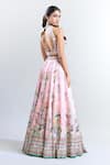 Shop_Kalista_Pink Silk, Chiffon Embroidery V-neck Azalea Botanic Pattern Lehenga Set _at_Aza_Fashions