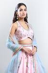 Buy_Kalista_Pink Silk, Chiffon Embroidery V-neck Azalea Botanic Pattern Lehenga Set _Online_at_Aza_Fashions