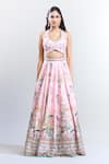 Buy_Kalista_Pink Silk, Chiffon Embroidery V-neck Azalea Botanic Pattern Lehenga Set 