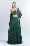 Buy_Nakul Sen_Emerald Green Embellished Sequins Broad Scoop Neck Lehenga Set _at_Aza_Fashions