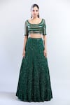 Nakul Sen_Emerald Green Embellished Sequins Broad Scoop Neck Lehenga Set _Online_at_Aza_Fashions