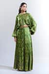 Buy_PUNIT BALANA_Green Satin Silk Printed Ranthambore Floral Boat Kumari Flared Pant Set _at_Aza_Fashions