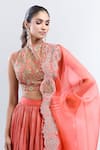 Debyani + Co_Orange Embroidered Sequin High Neck Top Crushed Skirt Set _Online_at_Aza_Fashions