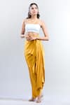 Shop_Shweta Kapoor_Yellow Solid Satin Draped Skirt _at_Aza_Fashions